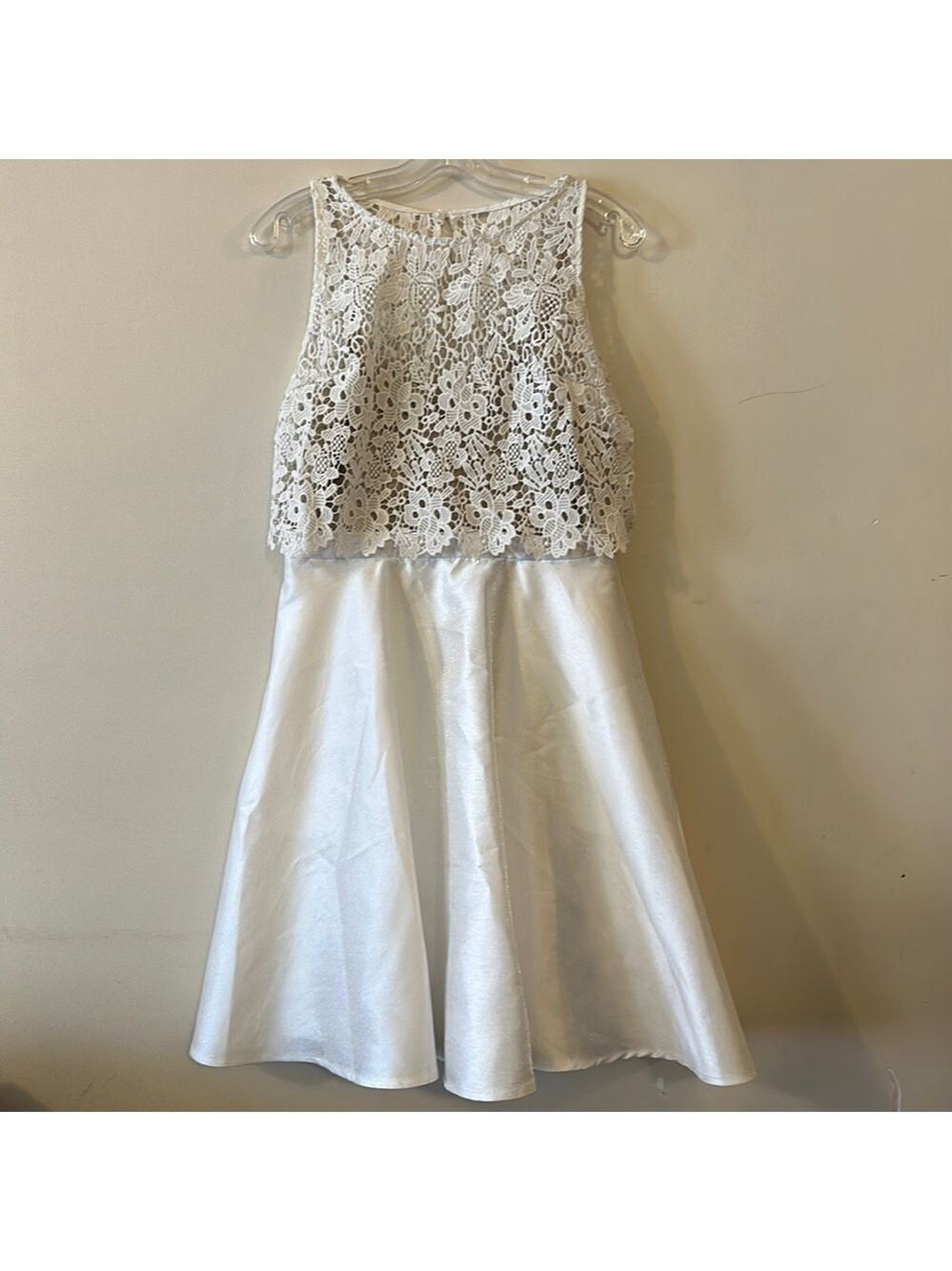 Yaya & Co Lace Crochet Top Satin A-line Skirt White Evening Wedding Mini Dress